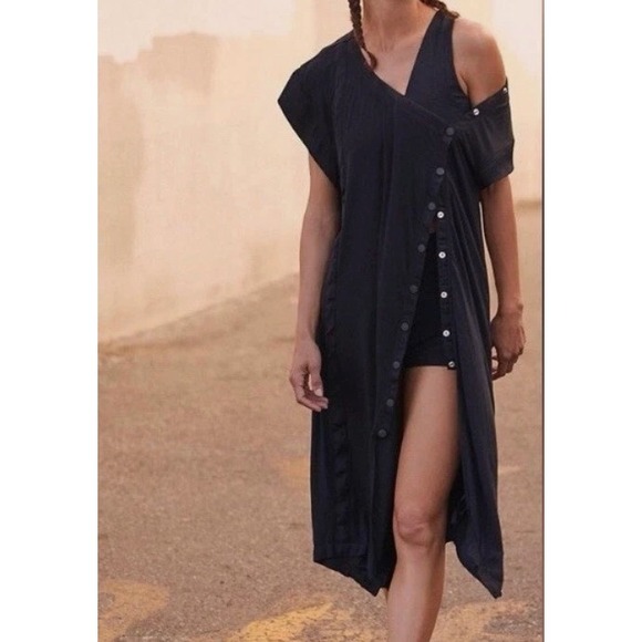 Free People Dresses & Skirts - Free People Kismet Black Asymmetrical Button Mini Dress Raw Hem XS OB1412981